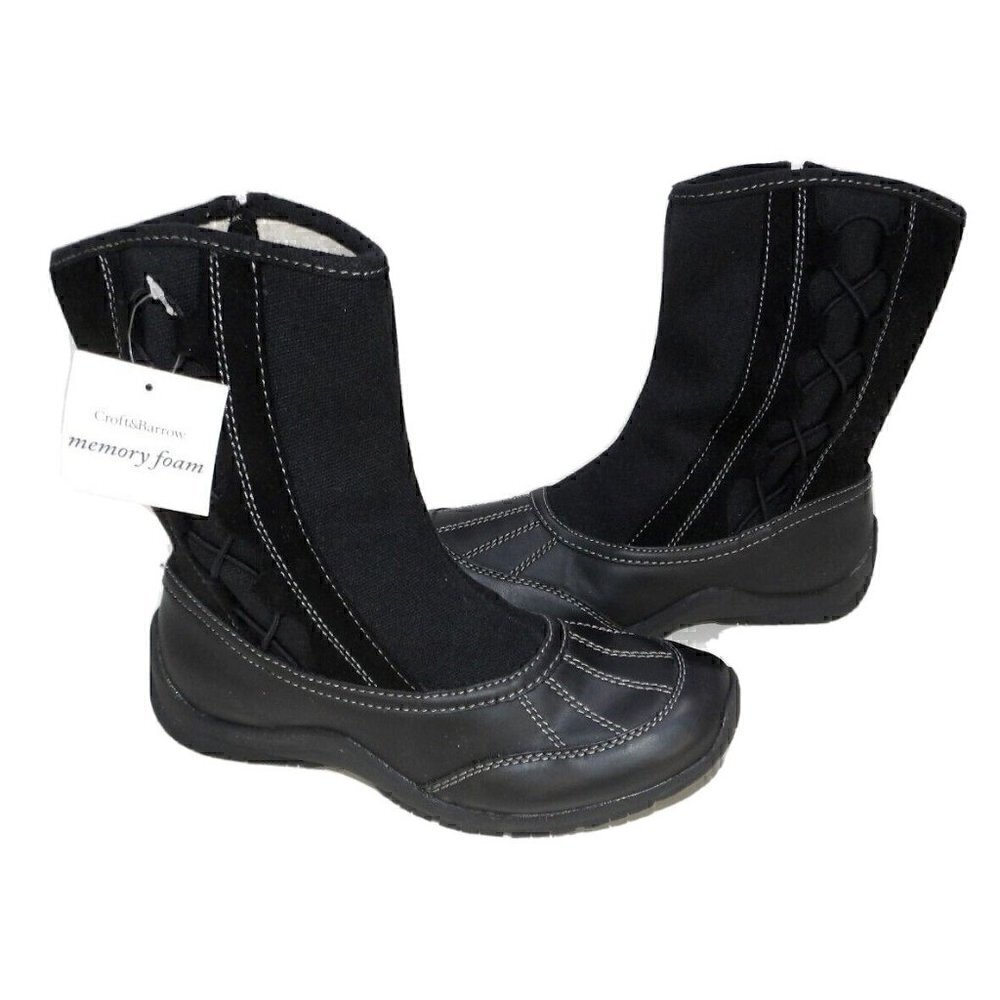CROFT & BARROW woman's winter black zip up ankle boots 7M man made materials NEW